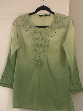 Light Green Ombre Embroidered Tunic with Bead Accents
